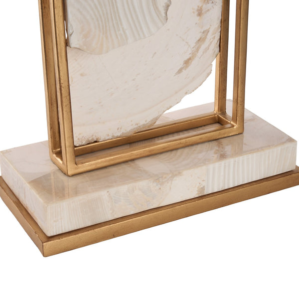 Chelsea House White Stone Sculptural Table Lamp With Gold Trim On Marble Base — Gallery-Worthy Ambient Accent 70389