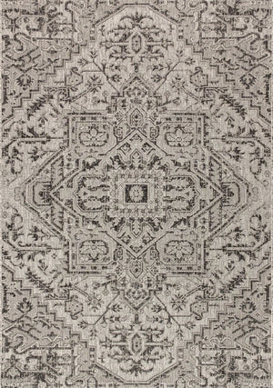 HomeRoots 5' Stylish Black and Gray Medallion Area Rug for Indoor/Outdoor Use - Durable, Versatile, Easy Care 703891