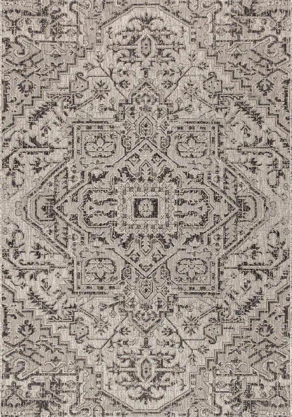 HomeRoots 5' Stylish Black and Gray Medallion Area Rug for Indoor/Outdoor Use - Durable, Versatile, Easy Care 703891