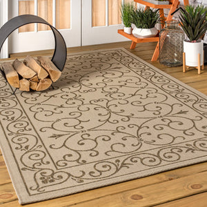 HomeRoots 5' X 8' Beige And Brown Medallion Area Rug - Durable Indoor/Outdoor Design for Timeless Style & Comfort 703896