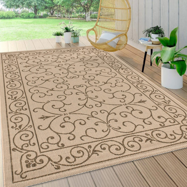 HomeRoots 5' X 8' Beige And Brown Medallion Area Rug - Durable Indoor/Outdoor Design for Timeless Style & Comfort 703896