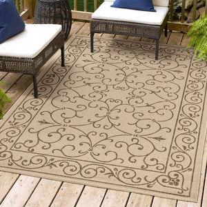 HomeRoots 5' X 8' Beige And Brown Medallion Area Rug - Durable Indoor/Outdoor Design for Timeless Style & Comfort 703896