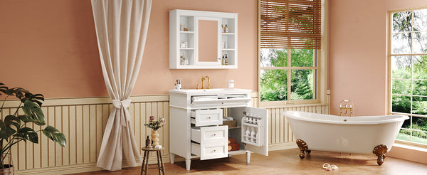 English Elm 36'' Modern Bathroom Vanity Set With Sink, Mirror & Open Shelves - Stylish Storage Solution! N710S236006K