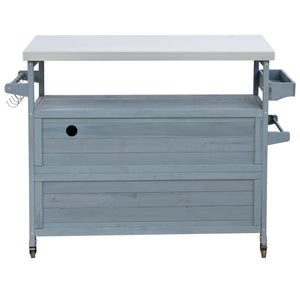 English Elm K&K Outdoor Kitchen Island Rolling Bar Cart with 1.2" Stainless Steel Top, Ample Storage, Wheels and Spice Rack Grey+Blue WF532198AAG