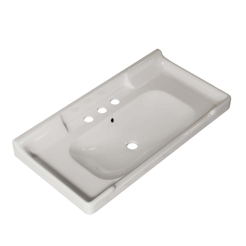 English Elm VICI 36" Bathroom Ceramic Basin with 3 Pre-Drilled Holes and Overflow — Retro-Modern Timeless Design White W2615P226055