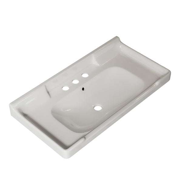English Elm VICI 36" Bathroom Ceramic Basin with 3 Pre-Drilled Holes and Overflow — Retro-Modern Timeless Design White W2615P226055