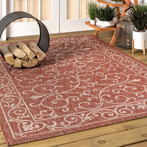 HomeRoots 5' X 8' Red And Beige Medallion Area Rug – Versatile Indoor/Outdoor Design for Timeless Elegance 703901