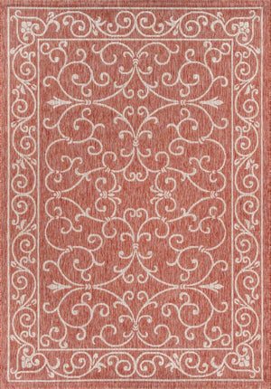 HomeRoots 5' X 8' Red And Beige Medallion Area Rug – Versatile Indoor/Outdoor Design for Timeless Elegance 703901