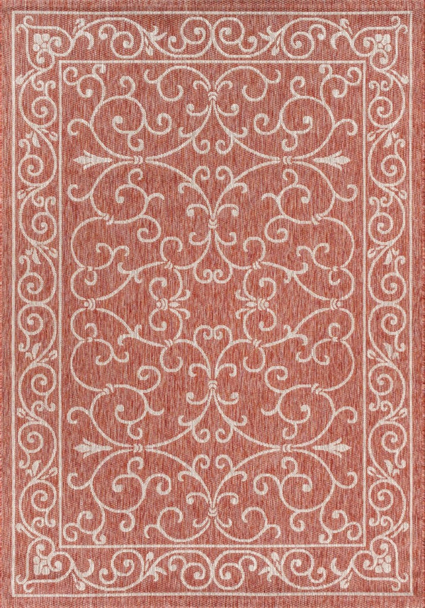 HomeRoots 5' X 8' Red And Beige Medallion Area Rug – Versatile Indoor/Outdoor Design for Timeless Elegance 703901