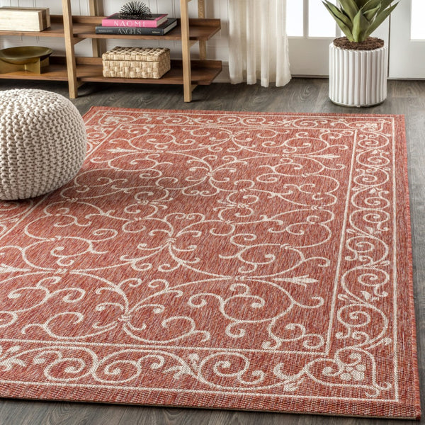 HomeRoots 5' X 8' Red And Beige Medallion Area Rug – Versatile Indoor/Outdoor Design for Timeless Elegance 703901