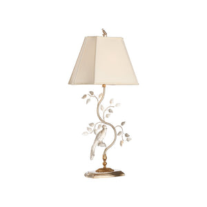 Chelsea House Crystal Bird Lamp Left — Antique Silver Leaf & Faceted Crystal Sculpture Lamp, 36.5" Tall Accent Light 70391