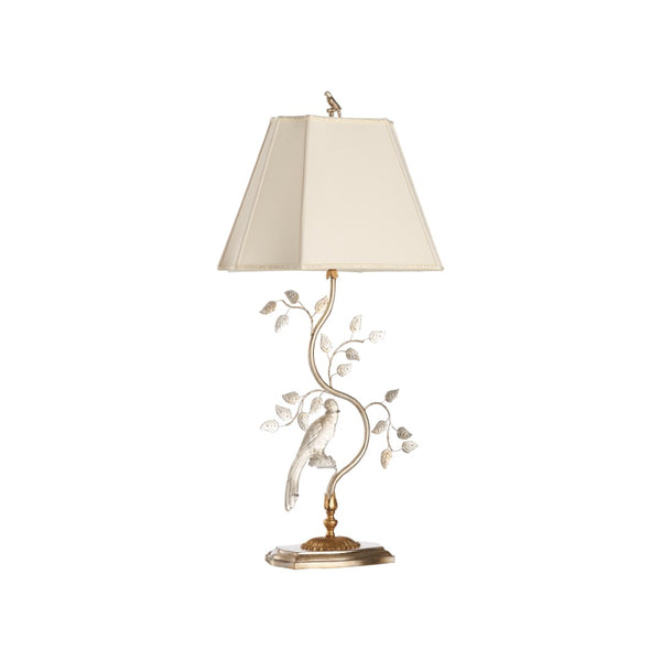Chelsea House Crystal Bird Lamp Left — Antique Silver Leaf & Faceted Crystal Sculpture Lamp, 36.5" Tall Accent Light 70391