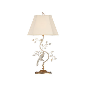Chelsea House Crystal Bird Lamp Left — Antique Silver Leaf & Faceted Crystal Sculpture Lamp, 36.5" Tall Accent Light 70391