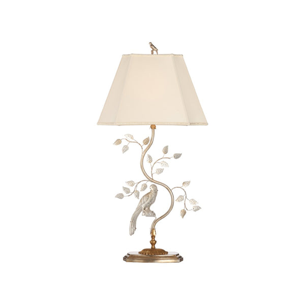 Chelsea House Crystal Bird Lamp Left — Antique Silver Leaf & Faceted Crystal Sculpture Lamp, 36.5" Tall Accent Light 70391