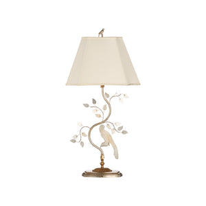 Chelsea House Crystal Bird Lamp Left — Antique Silver Leaf & Faceted Crystal Sculpture Lamp, 36.5" Tall Accent Light 70391