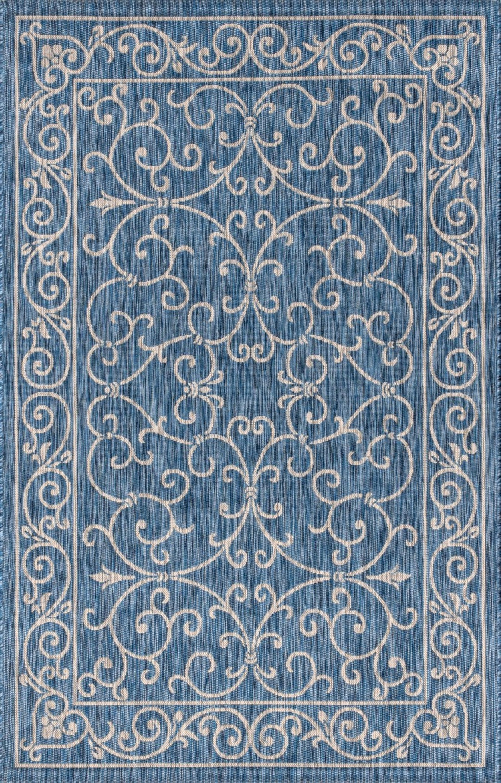 HomeRoots 5' Navy Blue & Gray Medallion Area Rug - Durable Indoor/Outdoor Design for Timeless Elegance 703911