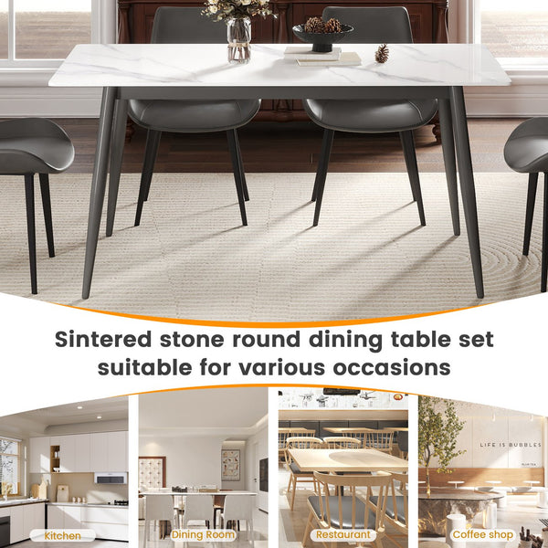 English Elm 62.99" Modern Artificial Stone Dining Table With Dark Grey Metal Legs – Stylish, Seats 6 Comfortably! W1535S00503