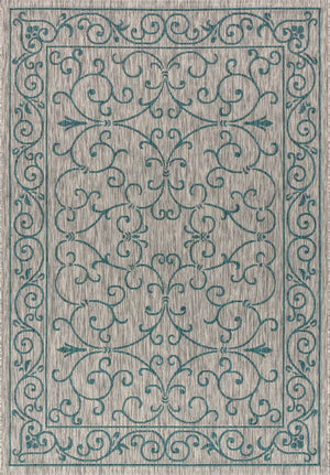 HomeRoots 5' Stylish Gray and Teal Blue Medallion Area Rug - Durable, Fade-Resistant for Indoor/Outdoor Use 703916