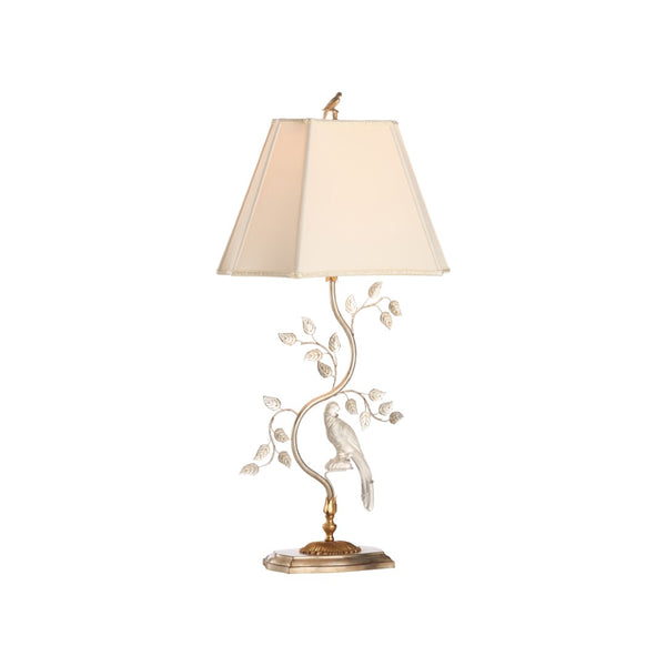 Chelsea House Crystal Bird Lamp Right — Antique Silver Leaf Table Lamp With Crystal Accents, Bird Finial, 36.5"H Elegance 70392