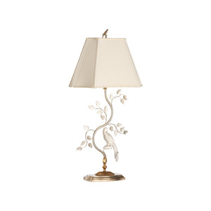 Chelsea House Crystal Bird Lamp Right — Antique Silver Leaf Table Lamp With Crystal Accents, Bird Finial, 36.5"H Elegance 70392