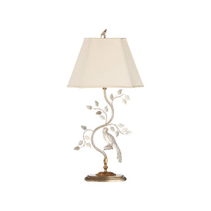 Chelsea House Crystal Bird Lamp Right — Antique Silver Leaf Table Lamp With Crystal Accents, Bird Finial, 36.5"H Elegance 70392