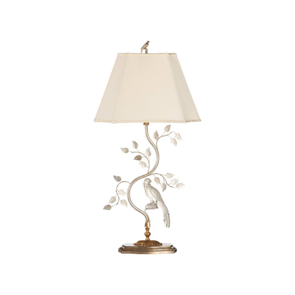 Chelsea House Crystal Bird Lamp Right — Antique Silver Leaf Table Lamp With Crystal Accents, Bird Finial, 36.5"H Elegance 70392