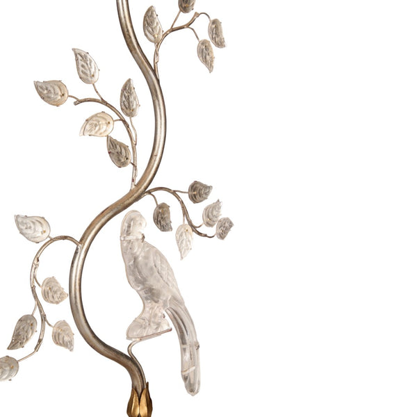 Chelsea House Crystal Bird Lamp Right — Antique Silver Leaf Table Lamp With Crystal Accents, Bird Finial, 36.5"H Elegance 70392