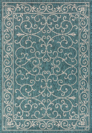HomeRoots 5' Teal Blue and Gray Medallion Rug - Versatile Indoor/Outdoor Area Rug for Style and Durability 703921