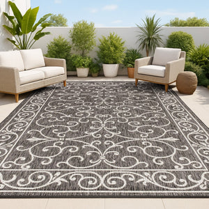 HomeRoots 5' X 8' Black and Gray Medallion Area Rug - Stylish, Durable, Versatile for Indoor & Outdoor Use 703926