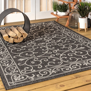 HomeRoots 5' X 8' Black and Gray Medallion Area Rug - Stylish, Durable, Versatile for Indoor & Outdoor Use 703926