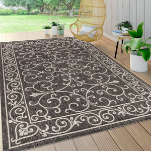 HomeRoots 5' X 8' Black and Gray Medallion Area Rug - Stylish, Durable, Versatile for Indoor & Outdoor Use 703926