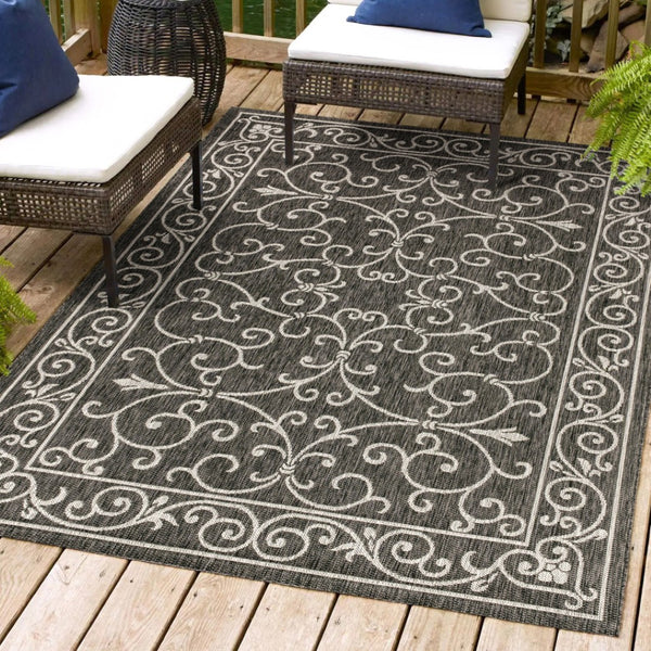 HomeRoots 5' X 8' Black and Gray Medallion Area Rug - Stylish, Durable, Versatile for Indoor & Outdoor Use 703926