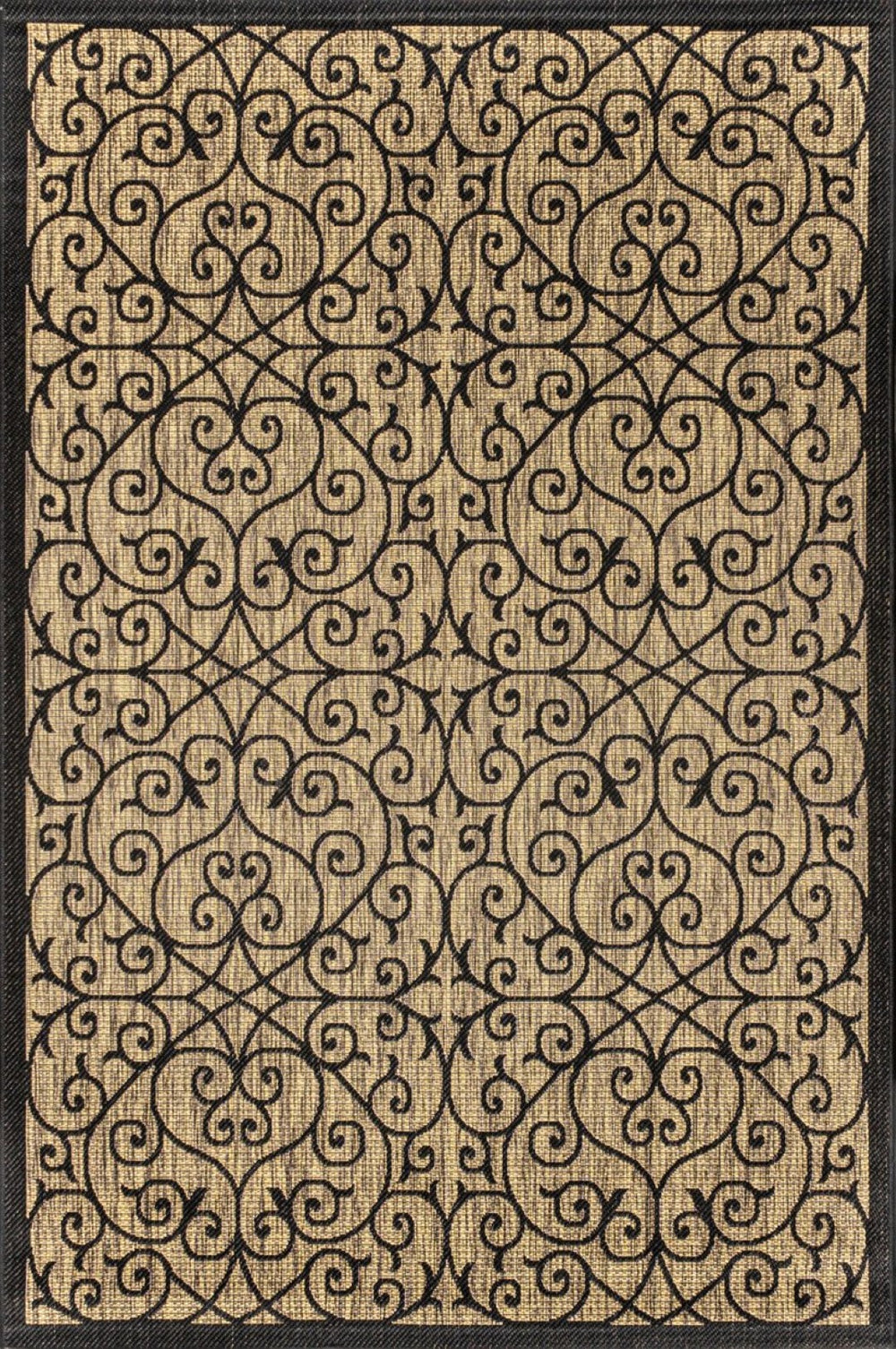 HomeRoots 5' Black and Khaki Geometric Area Rug - Stylish, Durable, Weather-Resistant for Indoor & Outdoor Use 703931