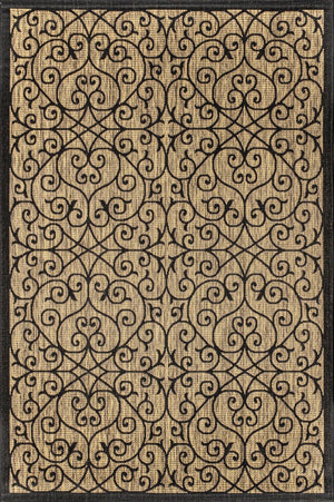 HomeRoots 5' Black and Khaki Geometric Area Rug - Stylish, Durable, Weather-Resistant for Indoor & Outdoor Use 703931