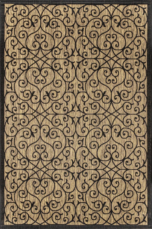 HomeRoots 5' Black and Khaki Geometric Area Rug - Stylish, Durable, Weather-Resistant for Indoor & Outdoor Use 703931