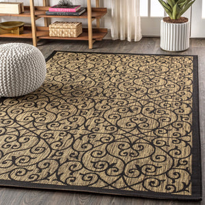 HomeRoots 5' Black and Khaki Geometric Area Rug - Stylish, Durable, Weather-Resistant for Indoor & Outdoor Use 703931