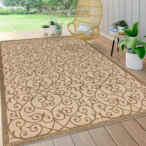 HomeRoots 5' X 8' Beige and Brown Geometric Area Rug - Stylish, Weather-Resistant Design for Indoor & Outdoor Use 703936