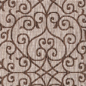 HomeRoots 5' Geometric Area Rug in Taupe & Espresso - Stylish, Durable Indoor/Outdoor Design for Any Space 703941