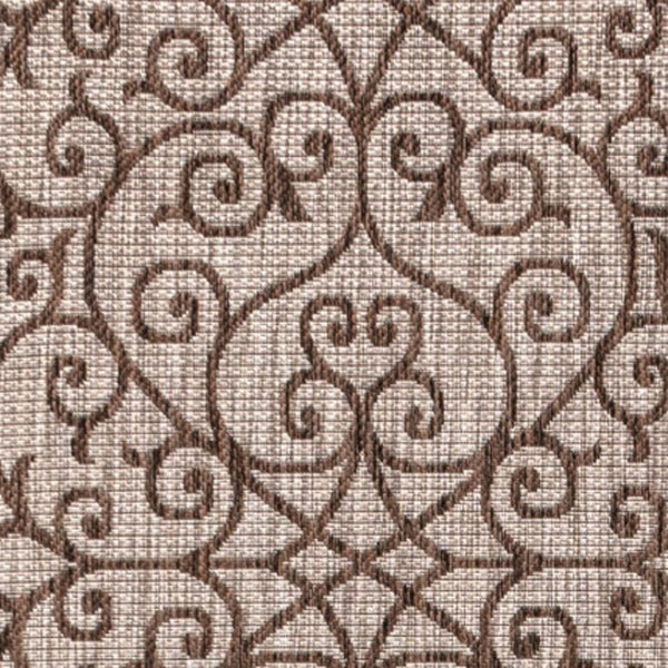 HomeRoots 5' Geometric Area Rug in Taupe & Espresso - Stylish, Durable Indoor/Outdoor Design for Any Space 703941