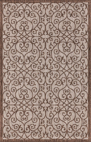 HomeRoots 5' Geometric Area Rug in Taupe & Espresso - Stylish, Durable Indoor/Outdoor Design for Any Space 703941