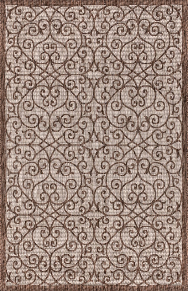HomeRoots 5' Geometric Area Rug in Taupe & Espresso - Stylish, Durable Indoor/Outdoor Design for Any Space 703941
