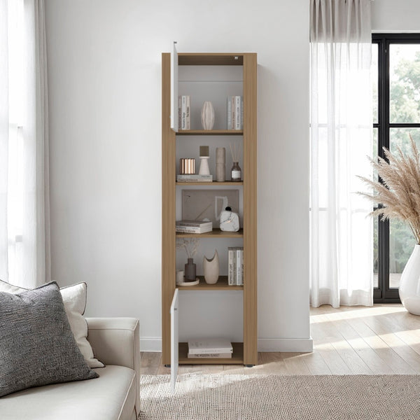 English Elm Dupont Tall Bookcase with Lower Cabinet Five Shelves Two-tone Modern Display B092P474473