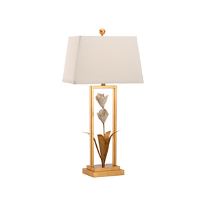 Chelsea House Cain Porcelain Tulip Lamp By Bill Cain — Hand-Painted Gold Stem, Antique Gold Leaf & Matte White Glaze, 34.5" Tall 70395