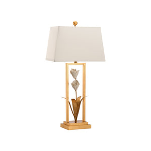 Chelsea House Cain Porcelain Tulip Lamp By Bill Cain — Hand-Painted Gold Stem, Antique Gold Leaf & Matte White Glaze, 34.5" Tall 70395
