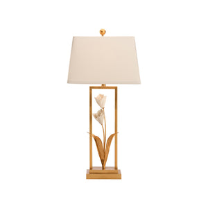 Chelsea House Cain Porcelain Tulip Lamp By Bill Cain — Hand-Painted Gold Stem, Antique Gold Leaf & Matte White Glaze, 34.5" Tall 70395