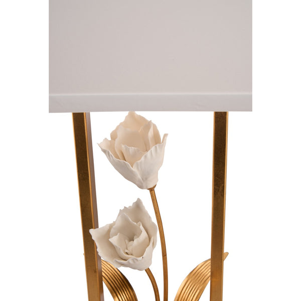 Chelsea House Cain Porcelain Tulip Lamp By Bill Cain — Hand-Painted Gold Stem, Antique Gold Leaf & Matte White Glaze, 34.5" Tall 70395