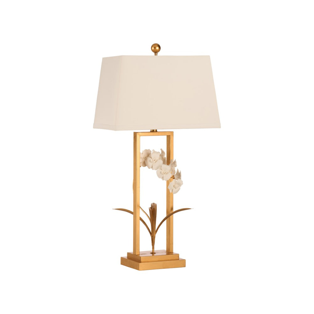 Chelsea House Cain Porcelain Orchid Lamp By Bill Cain — Antique Gold Leaf Accent, Matte White Glaze, Statement Light 70396