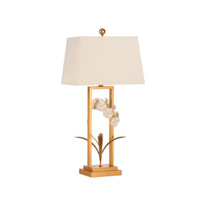 Chelsea House Cain Porcelain Orchid Lamp By Bill Cain — Antique Gold Leaf Accent, Matte White Glaze, Statement Light 70396