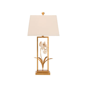 Chelsea House Cain Porcelain Orchid Lamp By Bill Cain — Antique Gold Leaf Accent, Matte White Glaze, Statement Light 70396