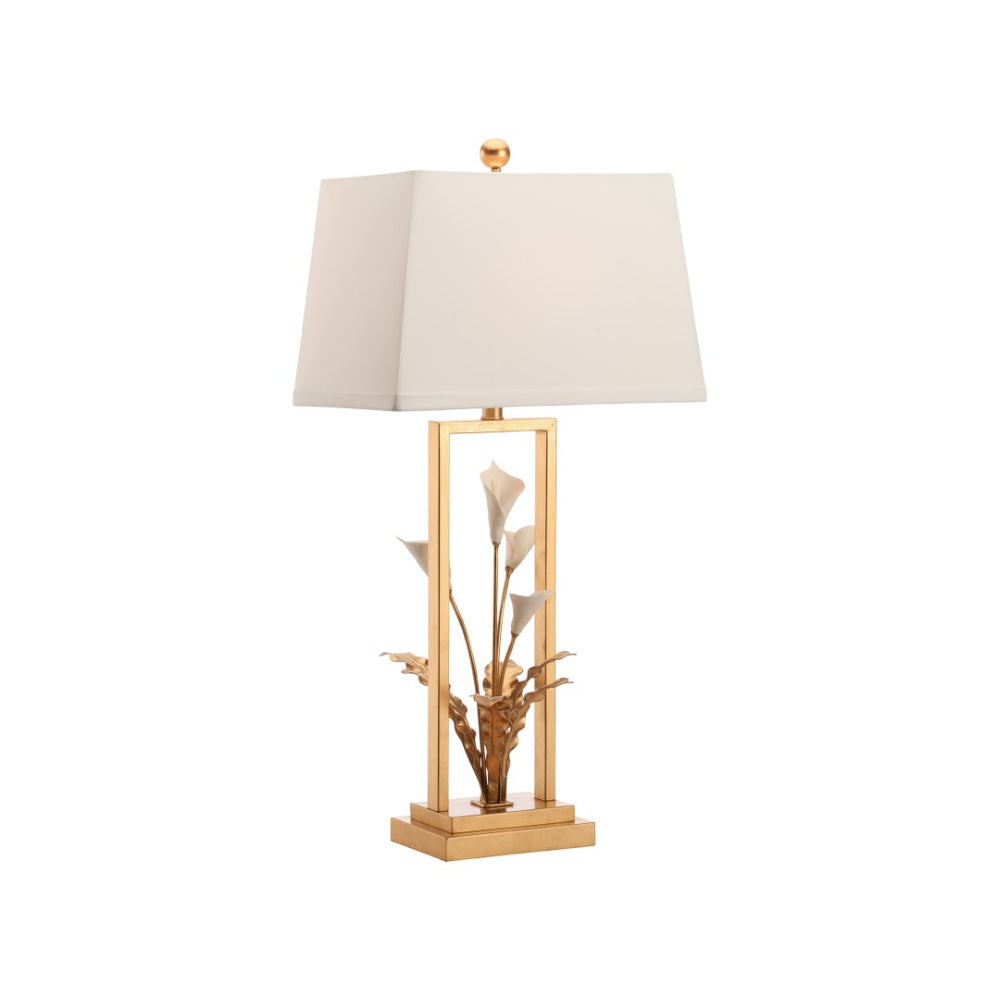 Chelsea House Cain Porcelain Calla Lily Lamp By Bill Cain — Sculptural Matte White & Antique Gold Accent Lighting 70397